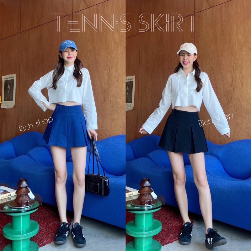 Tennis skirt พร้อมส่ง กระโปรงจีบเทนนิส (ผ้ายีนส์) ใส่แมชท์ง่าย สไตล์เกาหลี