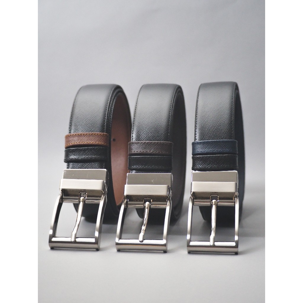 Reversible saffiano belt เข็มขัดหนัง 2ด้าน-2สี หนังซาฟเฟียโน (2 sides Saffiano) 1.3"