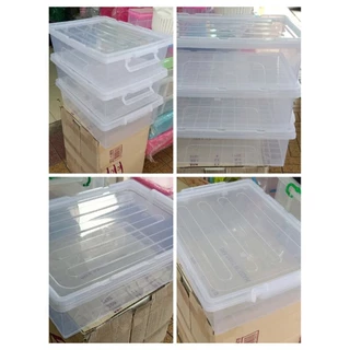 ⚡⚡กล่องพลาสติกใสมีฝาล็อคทรงเตี้ยขนาด กว้าง 36 ซม. ยาว 50 ซม. สูง 16 ซม. ใส่เอกสาร A4 ได้