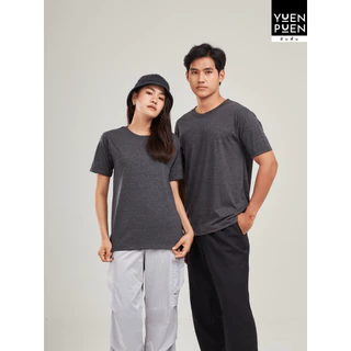 YuenPuen เสื้อยืดคอกลม สีเทาดำ ยืนพื้น ไม่ยืด ไม่ย้วย ไม่ต้องรีด สีพื้น เนื้อผ้านุ่มใส่สบาย