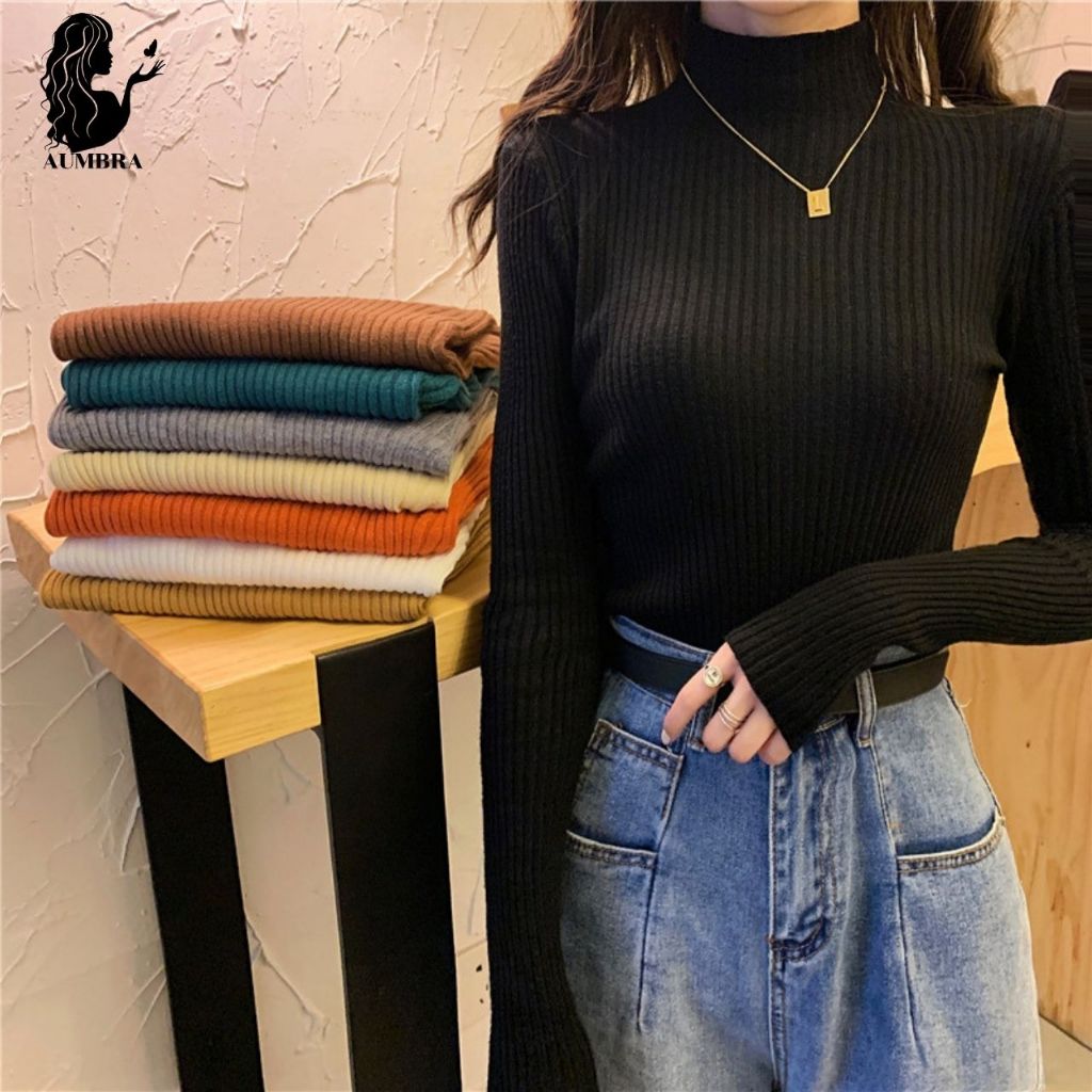 เสื้อแขนยาวไหมพรมคอเต่า ผ้าร่อง สีพื้น แฟชั่นผู้หญิง ผ้านิ่มใส่สบาย แขนยาวแฟชั่น พร้อมส่ง TS882