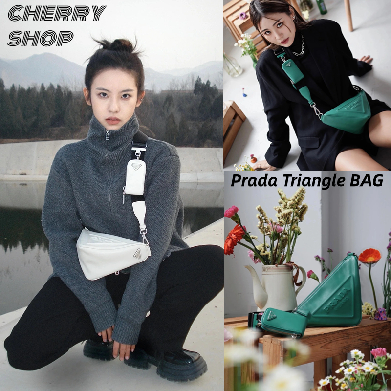 🍒ปราด้า Prada Triangle Leather Triangle Bag กระเป๋าสามเหลี่ยม กระเป๋าสะพายข้างผู้หญิง