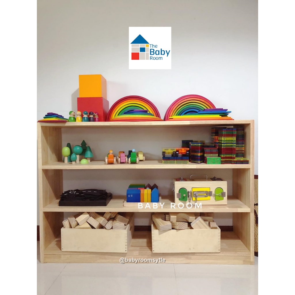 ชั้นวางของเล่นเด็ก ชั้นวางของเล่นไม้แท้ 4 ชั้น Toys Shelf Montessori shelf 4 tier