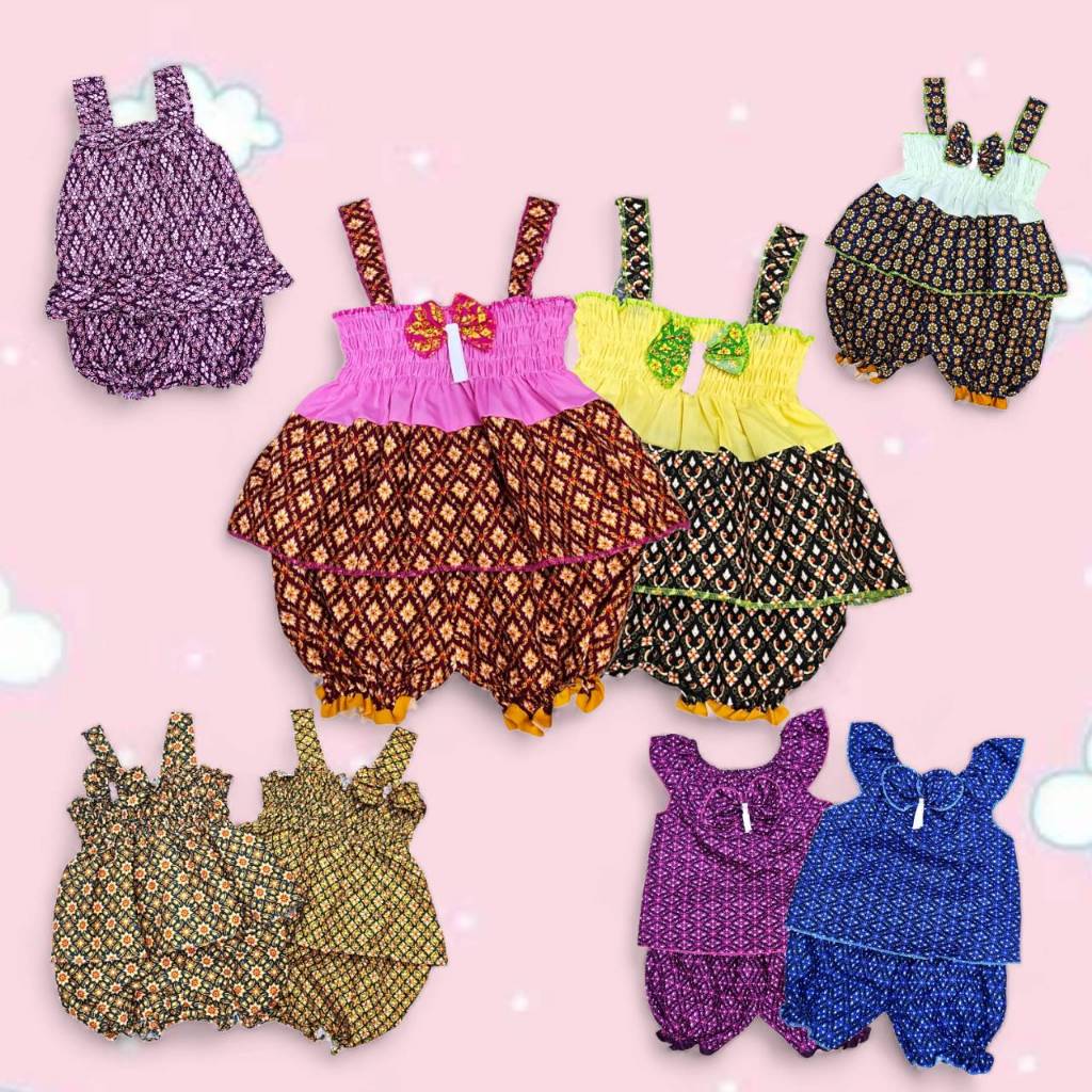 ชุดไทยเด็ก ผ้าลายไทย ชุดไทยเด็กเล็ก 0-12 เดือน ชุดเด็กผู้หญิง ชุดเด็กน่ารัก FES0002