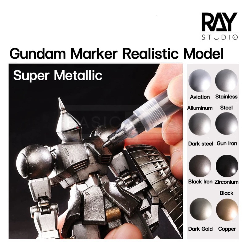 [เฉดสีใหม่💥] RAY STUDIO Gundam Marker Realistic Super Metallic ปากกามาร์คเกอร์เมทัลลิคสมจริง สีดาเมจ สีโครงภายใย