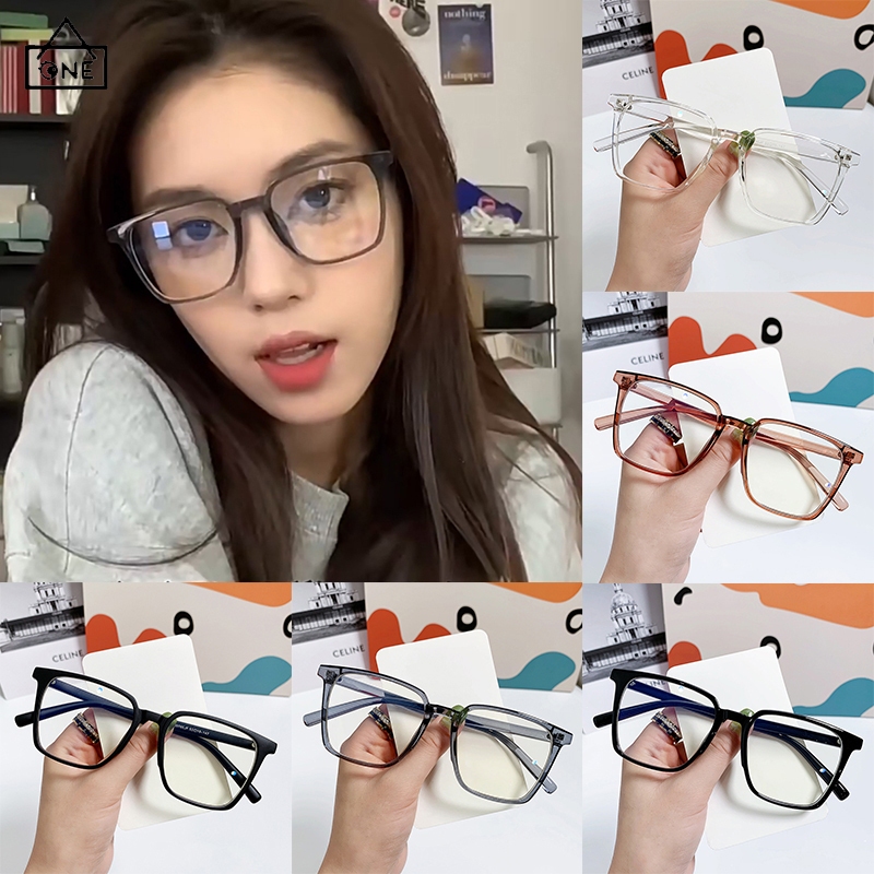 COD แว่นตาป้องกันแสงสีฟ้ากรอบสี่เหลี่ยมใหญ่ส์ใสหลากสีสไตล์ญี่ปุ่นแฟชั่นแว่นกรองแสงผู้ชายและผู้หญิง-a.one