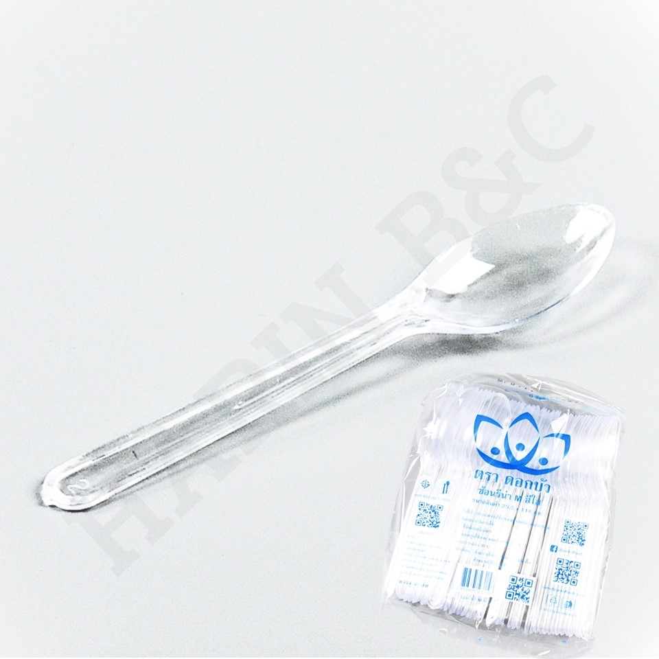 (500ชิ้น) ช้อนไอศครีม ช้อนรีน่า M สีใส ตราดอกบบัว 500ชิ้น (50ชิ้นx10ห่อ) / Icecream Spoon 500pcs(50pcs x 10packs)
