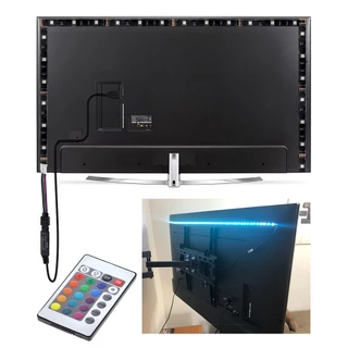 ไฟเส้นRGB LED Strip USB SMD 5050 DIY ไฟเส้น ยืดหยุ่น DC5V 1M-5M RIBBON LED RGB เปลี่ยนไปตามเสียงเพลง ติดตั้งอยู่หลังทีวี