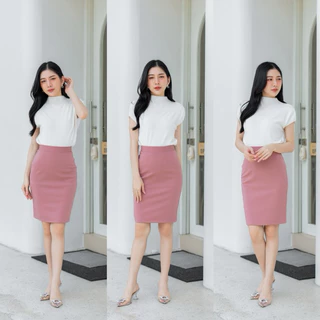 🍉กระโปรงทำงาน ผ้าโรเชส ยาว 22 นิ้ว ผ่าหลังแหวก Sz.S-3XL กระโปรงทรงเอ-ทรงสอบ