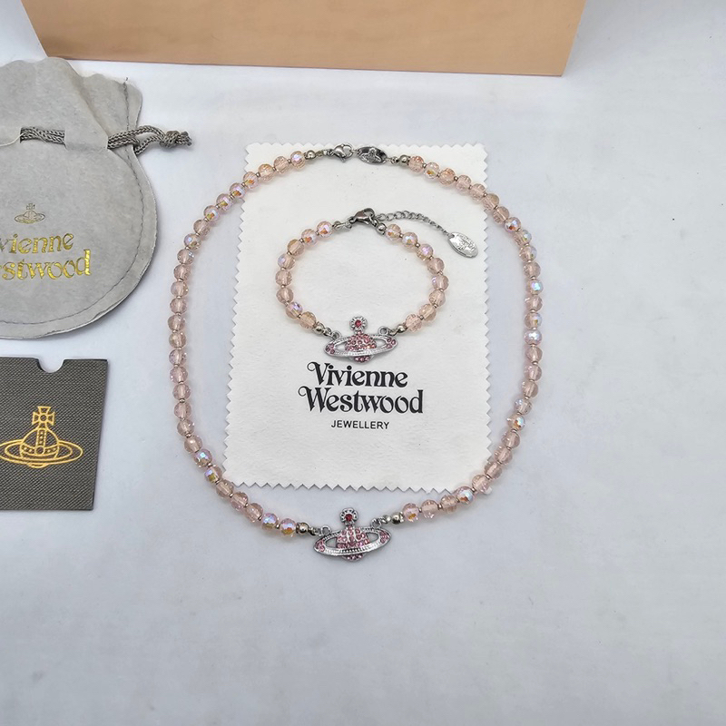 สร้อยคอวิเวียนสีชมพู Vivienne Westwood Necklace งานปั๊มโลโก้ งานสวยไฮเอน ตัวจี้งานปั๊มแบรนด์ สินค้าไม่รวมกล่อง อุปกรณ์