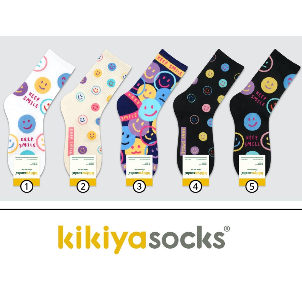 MIX'S SOCKS ถุงเท้าแฟชั่นข้อยาว smile word 2 แบรนด์เกาหลี ผ้าดีไม่บางสวยตรงปก SIZE 36-42