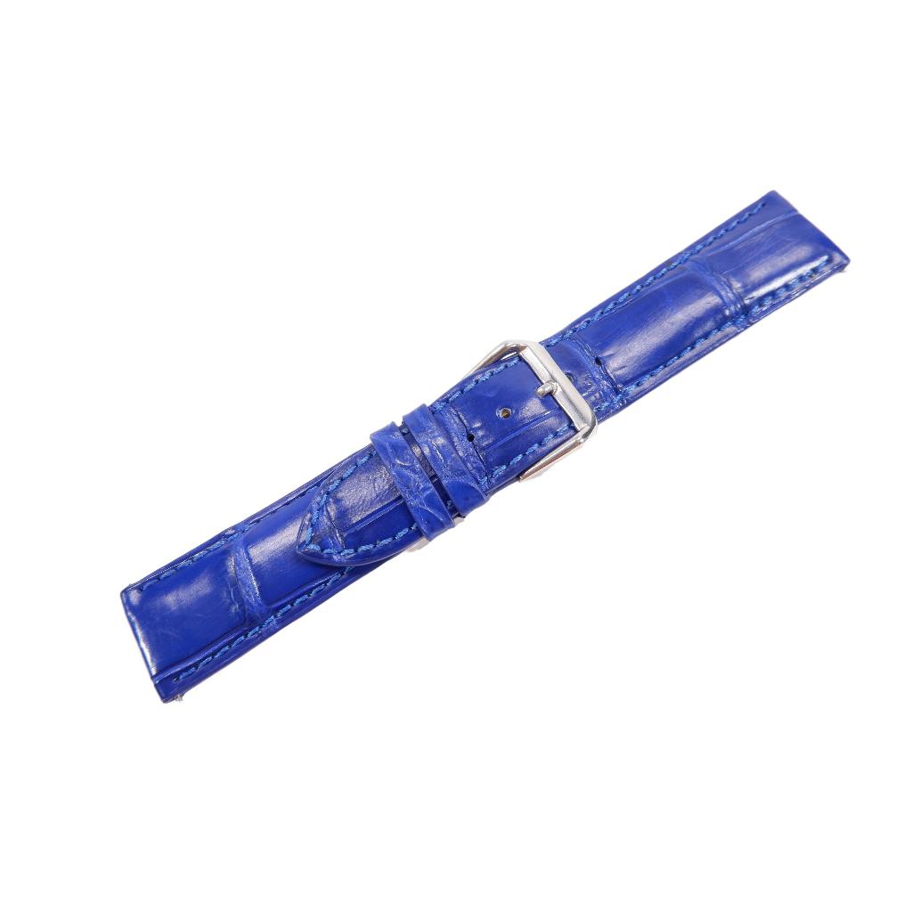 PELGIO สายนาฬิกาข้อมือหนังจระเข้แท้สีน้ำเงินแบบปลดเร็ว พร้อมบัคเคิล 12mm,14mm,16mm,18mm,20mm,22mm,24mm,26mm คุณภาพส่งออก
