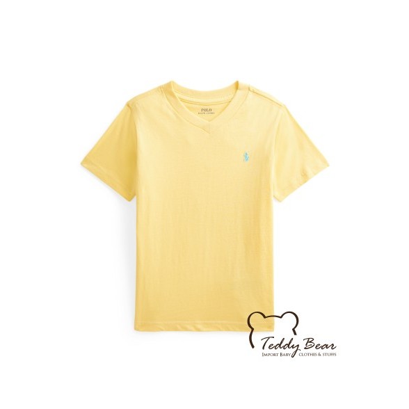 เสื้อยืดเด็กคอวี Ralph Lauren V neck Cotton Jersey Tee (สีเหลืองอ่อน Corn Yellow)