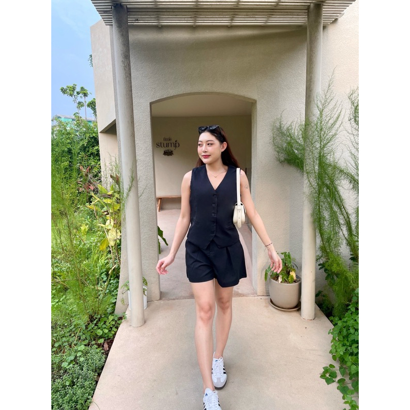 Cicishop(5102)ชุด Set เสื้อกั๊กแขนกุด+กางเกงขาสั้น ผ้าดีใส่สบาย ลุคสาวเท่ห์ควรมี ราคา ถูกที่สุด ดีลบีเคเค แกลเลอรีภาพที่ 2