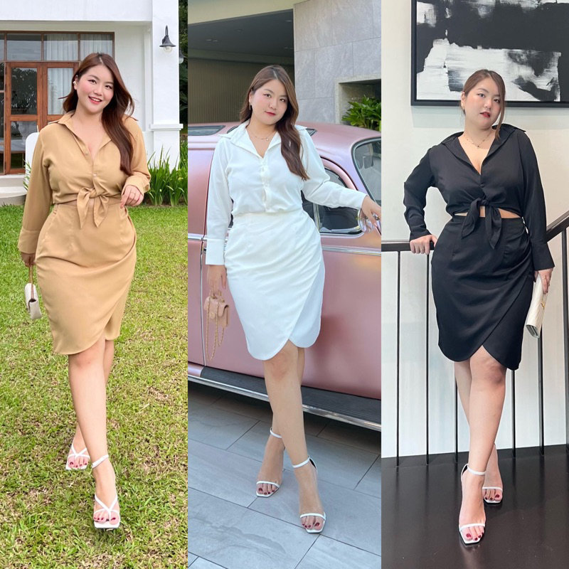 เดรสพรางพุง สาวอวบใส่แล้วผอม M-4XL  ขนาดใหญ่กว่านี้สั่งตัดได้ดีเทลกระโปรง2ชั้น รุ่นDiana