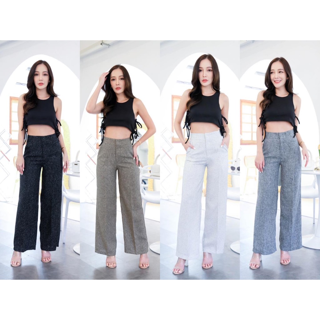 กางเกงขายาว ป้าย Mawin รุ่นทรงกระบอก ผ้าชาแนล ดีเทลสวย ทรงสวย