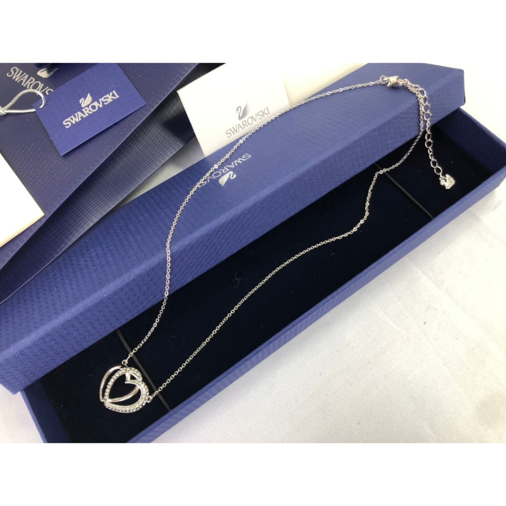 Gift Box 💯% ต้นฉบับ Swarovski Heart to Heart Necklace 925 Silver Pendant Accessory clavicle Chain Ladies