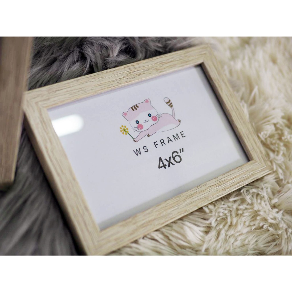 กรอบรูปมินิมอล ลายไม้สีครีม ขนาด 3*4  4*6 5*7 6*8 นิ้ว มีกระจก **ไม่รวมรูป**