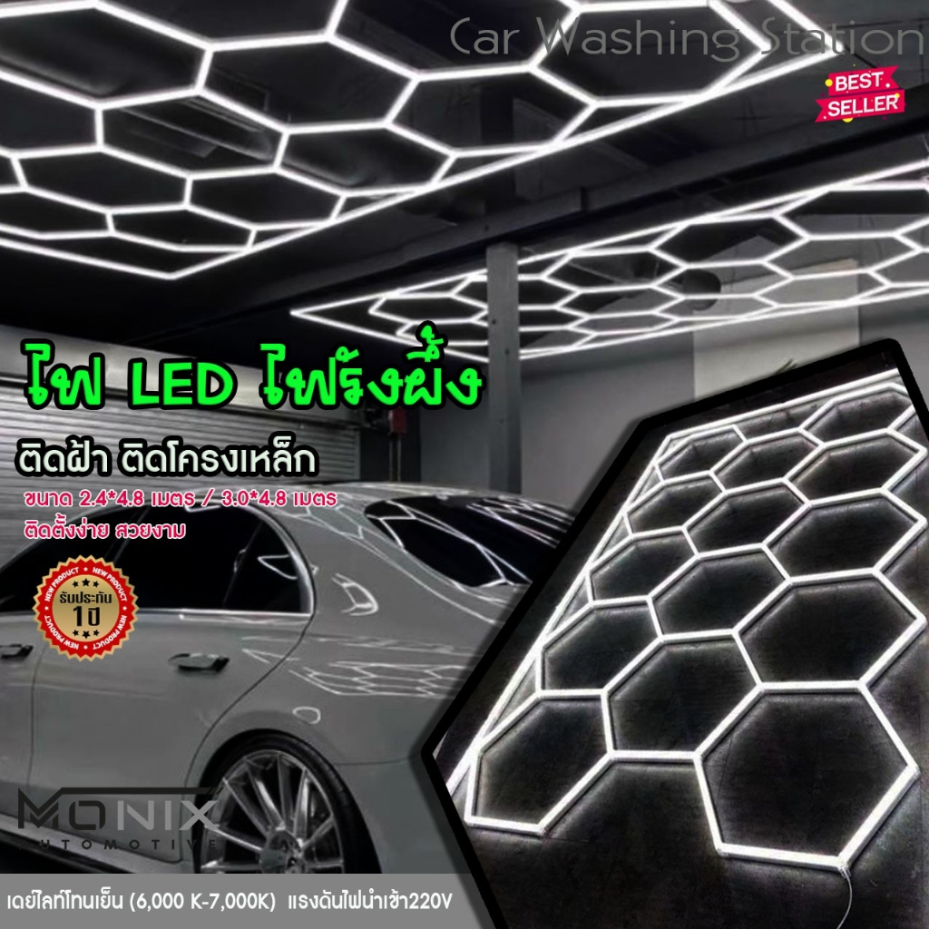 MONIX ไฟ LED ติดฝ้า ติดโครงเหล็ก ไฟรังผึ้ง ไฟคาร์แคร์ Car Washing Station LED ไฟเพดาน (รับประกัน 1 ปี)