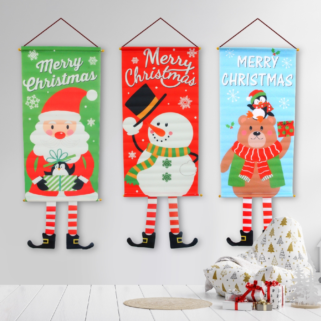 ป้ายแขวน Merry Christmas สำหรับแขวนตกแต่งเทศกาลคริสต์มาส ลายซานตาคลอส สโนว์แมน หมีน้ำตาล WAKU