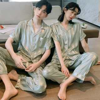 ชุดนอนผ้าซาติน สีพื้น ชุดนอนผู้หญิง แขนสั้นขายาว ผ้านิ่มมาก ฟรีไซส์ JL