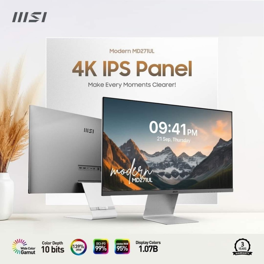 MSI Modern MD271UL 27'' Monitor, 4K UHD (3840 x 2160), 60Hz, IPS, 4ms, DP1.2a, USB Type-C