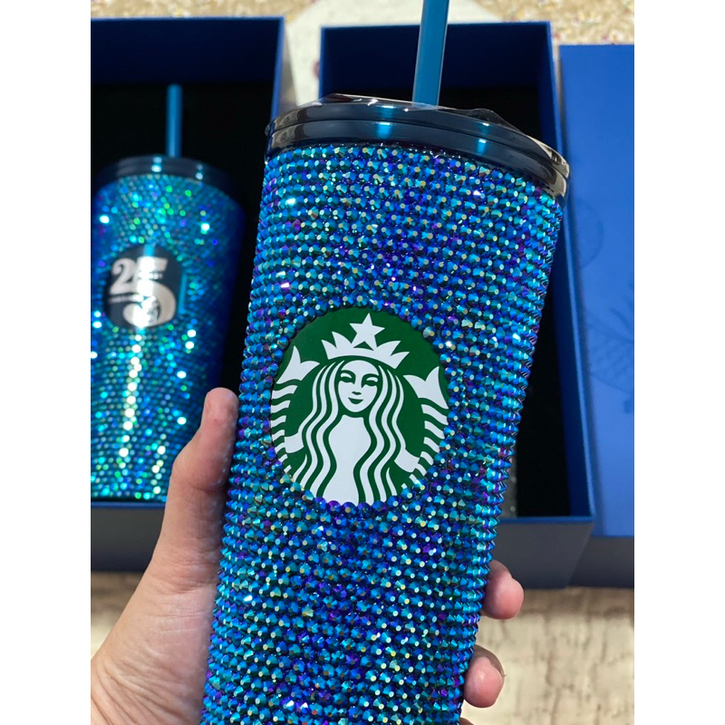 Starbucks 25th Anniversary Blue Bling Cold Cup  (16oz.) ของแท้พร้อมส่ง