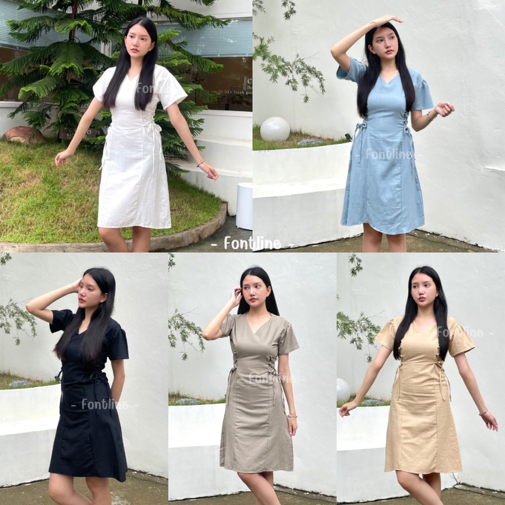 [มี3รอบอก] ชุดเดรสน่ารักสุดชิค เดรสแขนสั้น แหวก3ทาง พรางหุ่น คอวี ผ้าฝ้ายเกรดฟอกนุ่ม ทรงเกาหลีสไตล์มินิมอล (V36) /