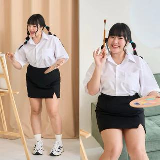 🩶ไซส์ใหญ่🩶 เสื้อนักศึกษาทรงบอย ทรงบอยสาวอวบ คอจีน-คอปก รอบอก40-56