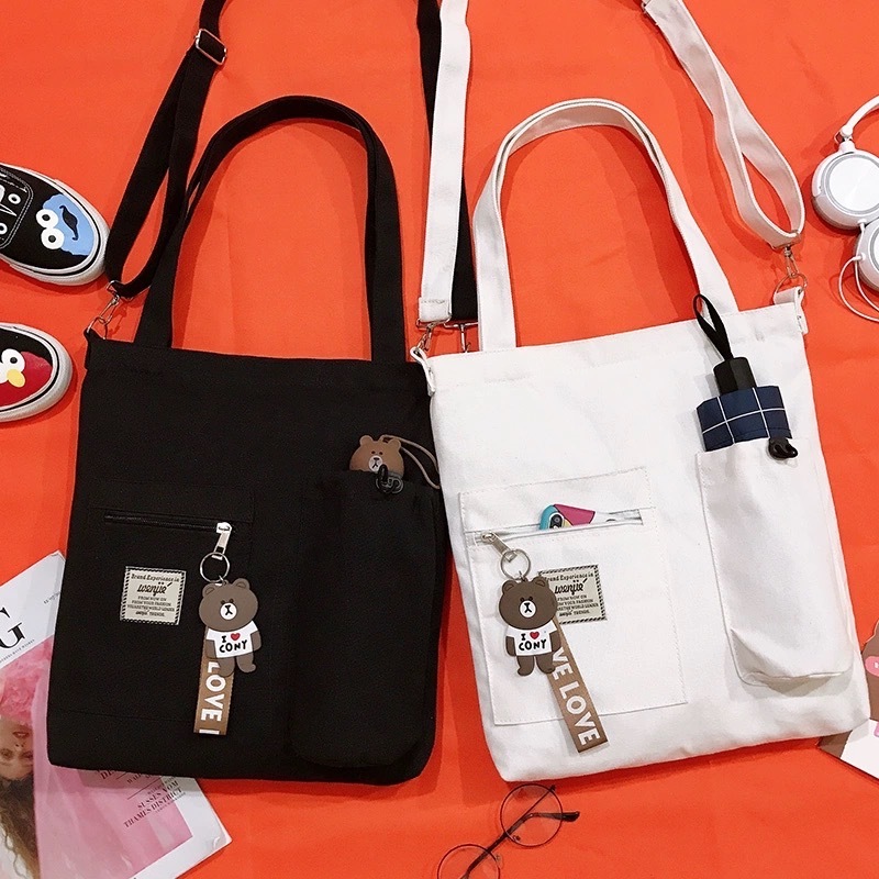i happy shop: (ส่งจากไทย/พร้อมส่ง) ใบใหญ่ ผ้าหนา กระเป๋าผ้า สะพายข้าง สะพายหลัง ถอดสายได้