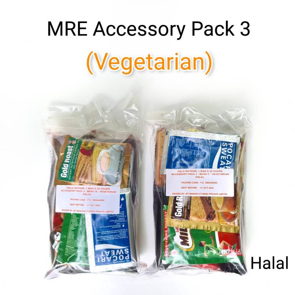 MRE Accessory Pack 3 (Vegetarian) ชุดอาหารเดินป่า ทหารสิงคโปร์ Halal