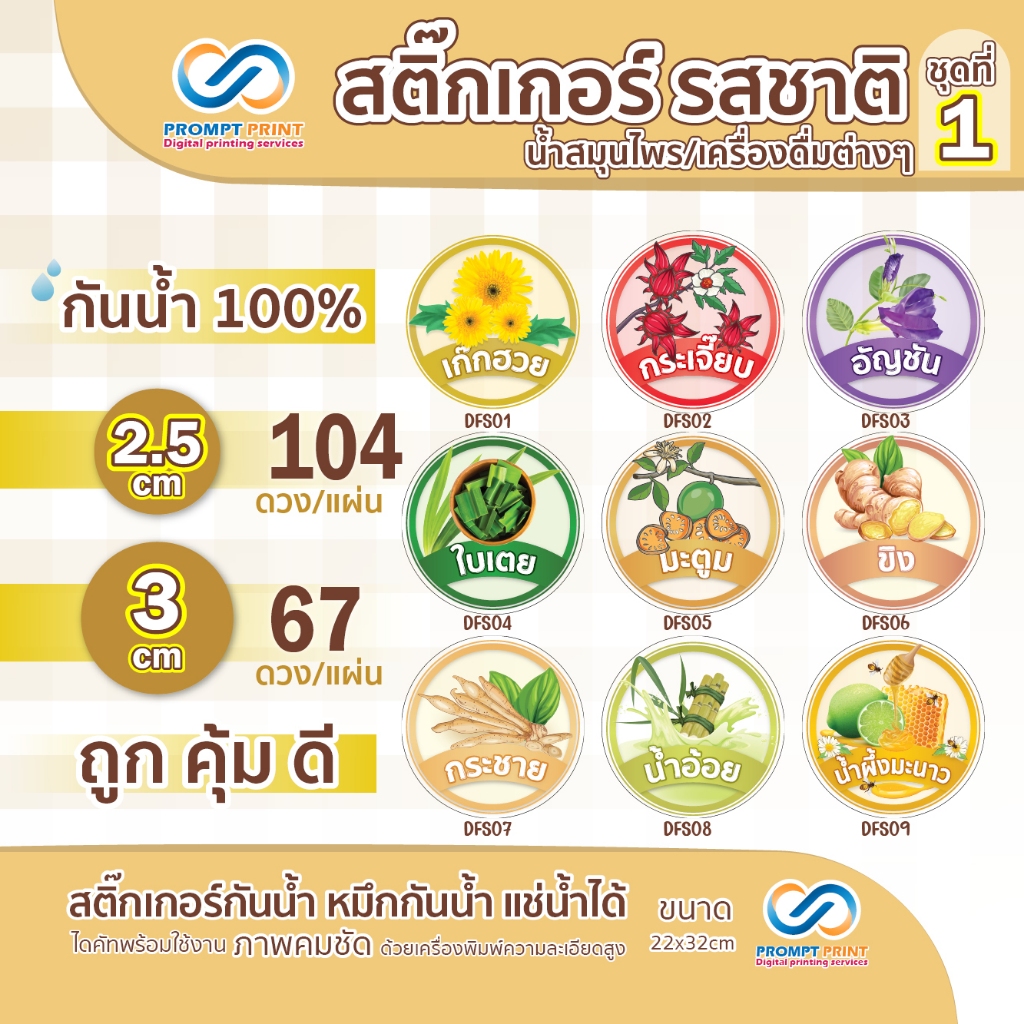 ซื้อ สติ๊กเกอร์น้ำสมุนไพร รสชาติ เครื่องดื่มต่างๆ ชุดที่ 1