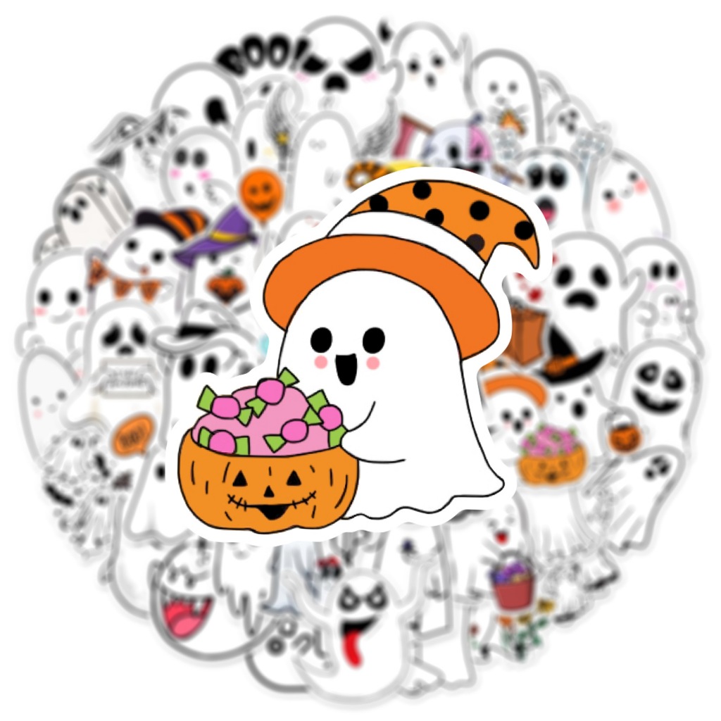 พร้อมส่ง New ฮาโลวีน ผี น่ารัก Halloween คริสต์มาส ghost sticker สติกเกอร์กันน้ำ 50ชิ้น