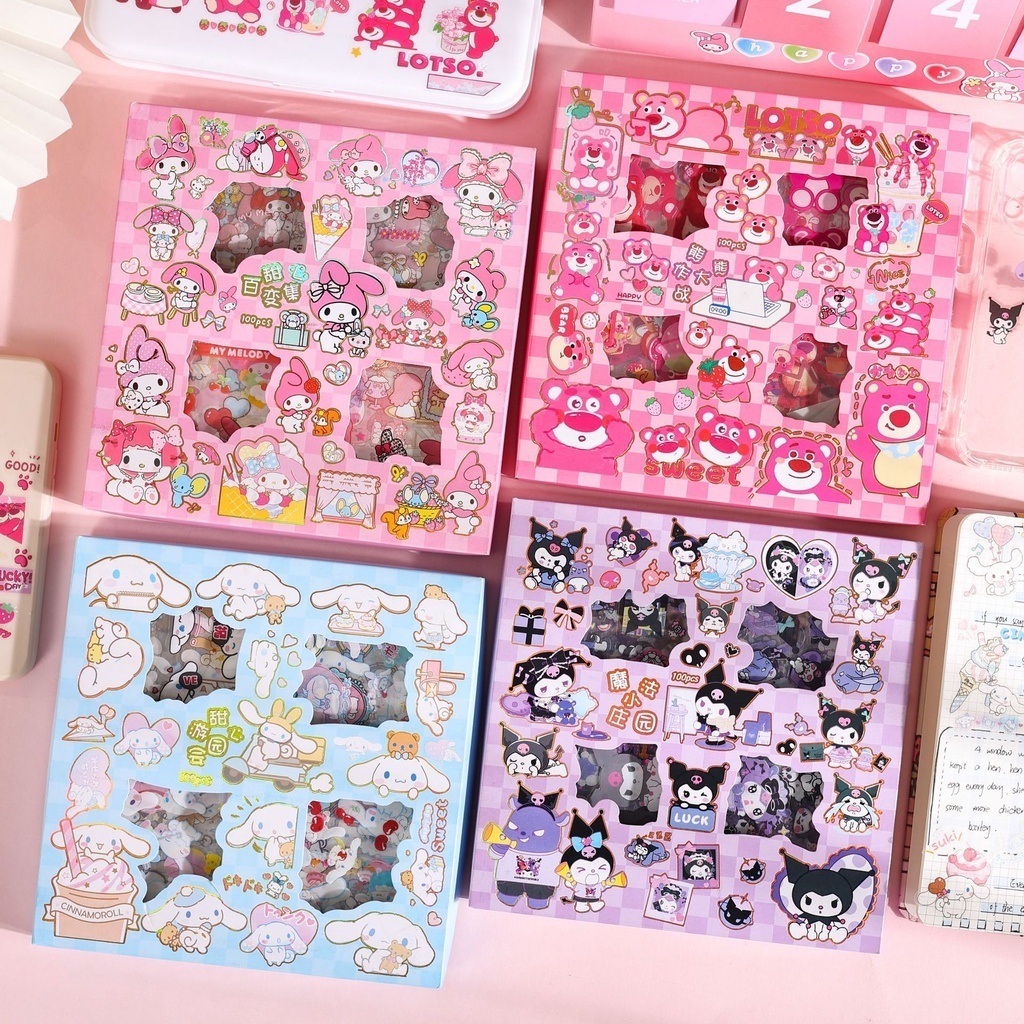Sanrio สติกเกอร์ ลายการ์ตูนซาริโอ้น่ารัก สีโปร่งใส สําหรับตกแต่งกล่องของขวัญ เครื่องเขียนสติ๊กเกอร์ DIY