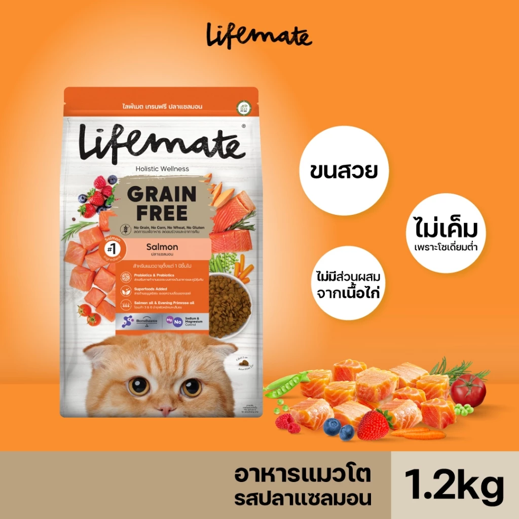 Lifemate Grain Free อาหารแมวโต สูตรปลาแซลมอน ขนาด 1.2 กิโลกรัม (C32)