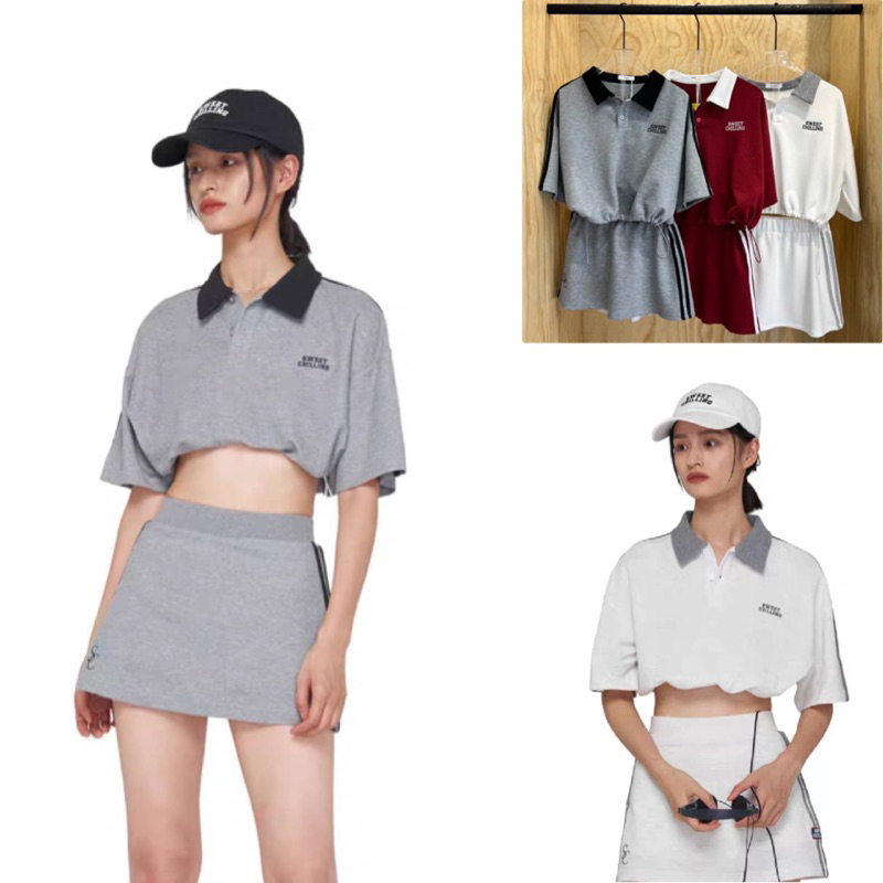 Sweet chilling polo set ชุดเซตเสื้อแขนสั้นงานปัก น่ารักไม่ไหว มาคู่กับกระโปรงสีเดียวกัน สวยใส่ง่ายสุดๆ VB