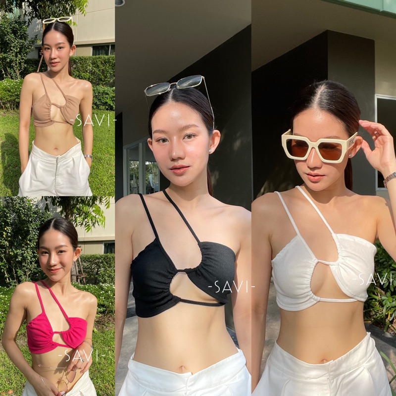 𝐒𝐀𝐕𝐈♡ (พร้อมส่งในไทย)ครอปไขว้คู่ตัวจิ๋ว ดีเทล 2 สาย รูดปรับหน้าอกได้