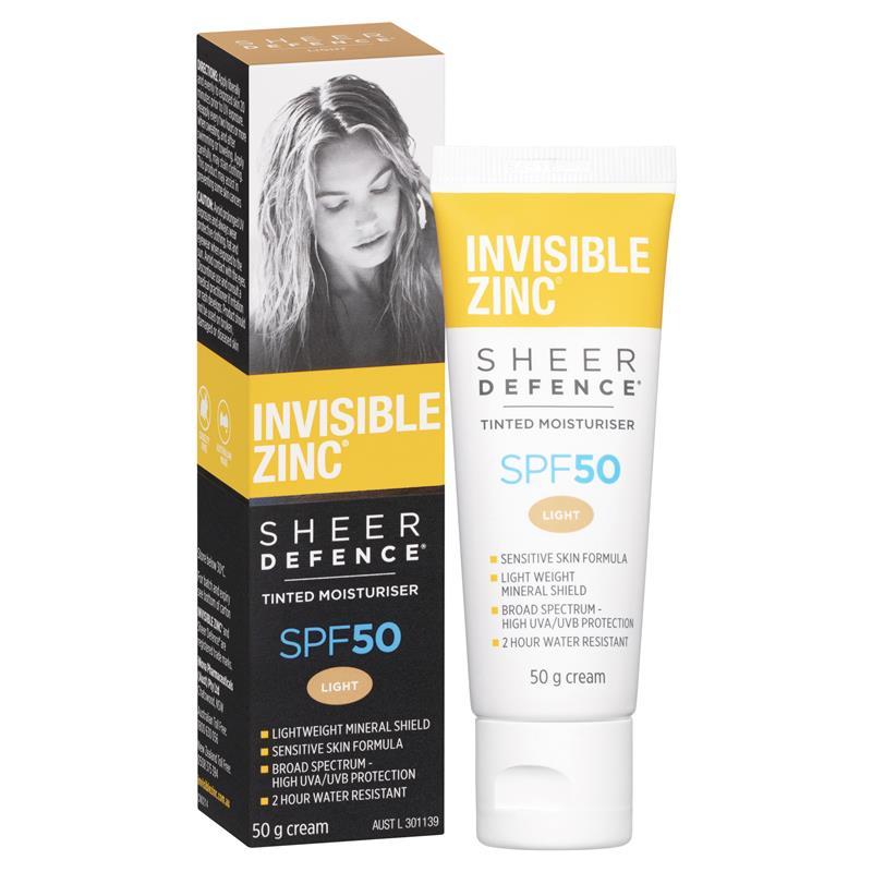 Invisible Zinc SPF 50+ Sheer Defence Tinted Moisturiser Light 50g