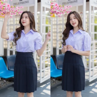 กระโปรงนักเรียน กระโปรงทรงแคบ มัธยมต้น-ปลาย ผ้ามันดีวาย สีกรมเข้ม - สีดำ กระเป๋าลับ ตีเกล็ด 5.5 นิ้ว