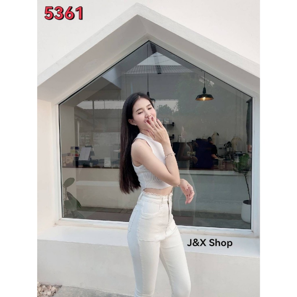 XN-5361# กางเกงยีน​ส์ขา​ยาว​เอว​สูง​ผ้ายืด แต่งขอบลูกไม้ ทรงกระเป๋าเหลื่ยม ใส่สบาย​เข้ารูป​ใส่กับอะ​ไรก็สวยจ้า​ ดีเท