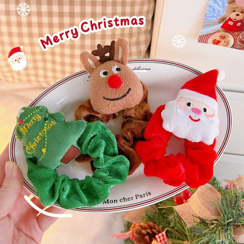 [ Christmas ] ยางรัดผมโดนัด น่ารักๆสไตล์เกาหลี นุ่มนิ่ม ลายคริสต์มาส️