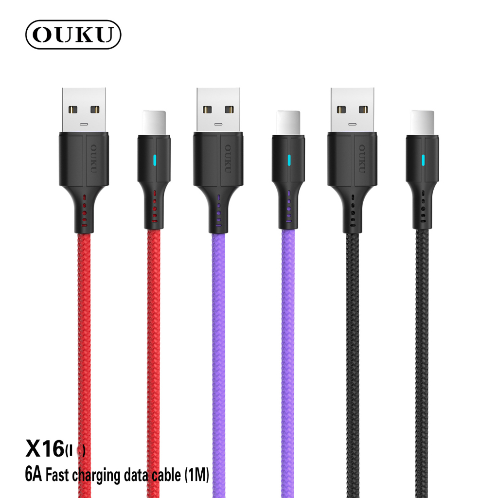 OUKU X16 DATA CABLE สายชาร์จ สำหรับ L / Micro /Type-C ความยาว1เมตร Fast Charge 6A MAX ชาร์จเร็ว สายถัก คุณภาพสูง