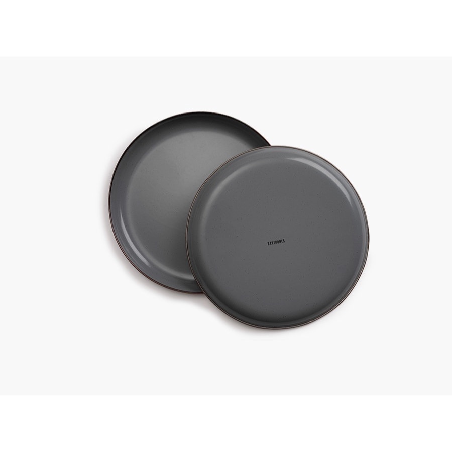 Barebones Enamel Plate Slate Gray Set of 2 จานวินเทจ