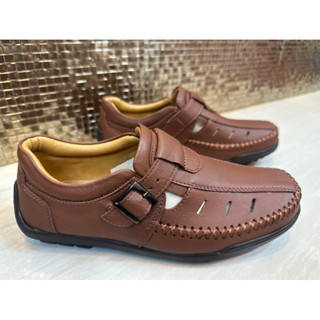 รองเท้าผู้ชายแบบสวม3524หนังวัวแท้100%พื้นเย็บไม่ลื่นรองเท้าโ…