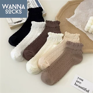 ส่งจากไทย!! ถุงเท้าลายลูกไม้ สไตล์ญี่ปุ่น แนววินเทจ ข้อสั้น ผ้าฝ้าย สีพื้น ถุงเท้าแฟชั่น A07