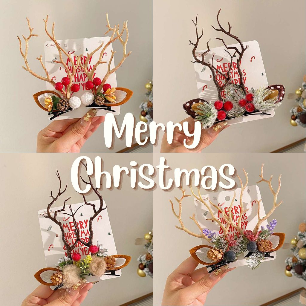 กิ๊บคริสต์มาส Merry christmas กิ๊บติดผมวันคริสต์มาส กิ๊บติดผมเขากวาง No.90-95