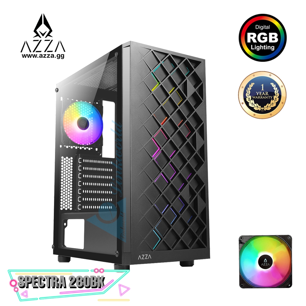 AZZA ATX Mid Tower Tempered Glass ARGB Gaming Case SPECTRA 280B - Black