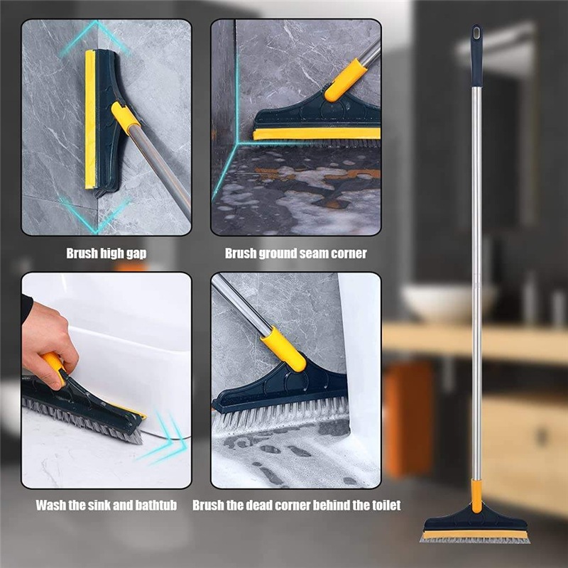 แปรงขัดรุ่น 2 in1 ขัดพื้นซอกเล็กแคบ พร้อมยางปาดน้ำไล่น้ำ ล้างพื้น หมุนได้ 120 องศา ขนแปรงแข็งแรง ด้ามยาวแข็งแรงทนทา