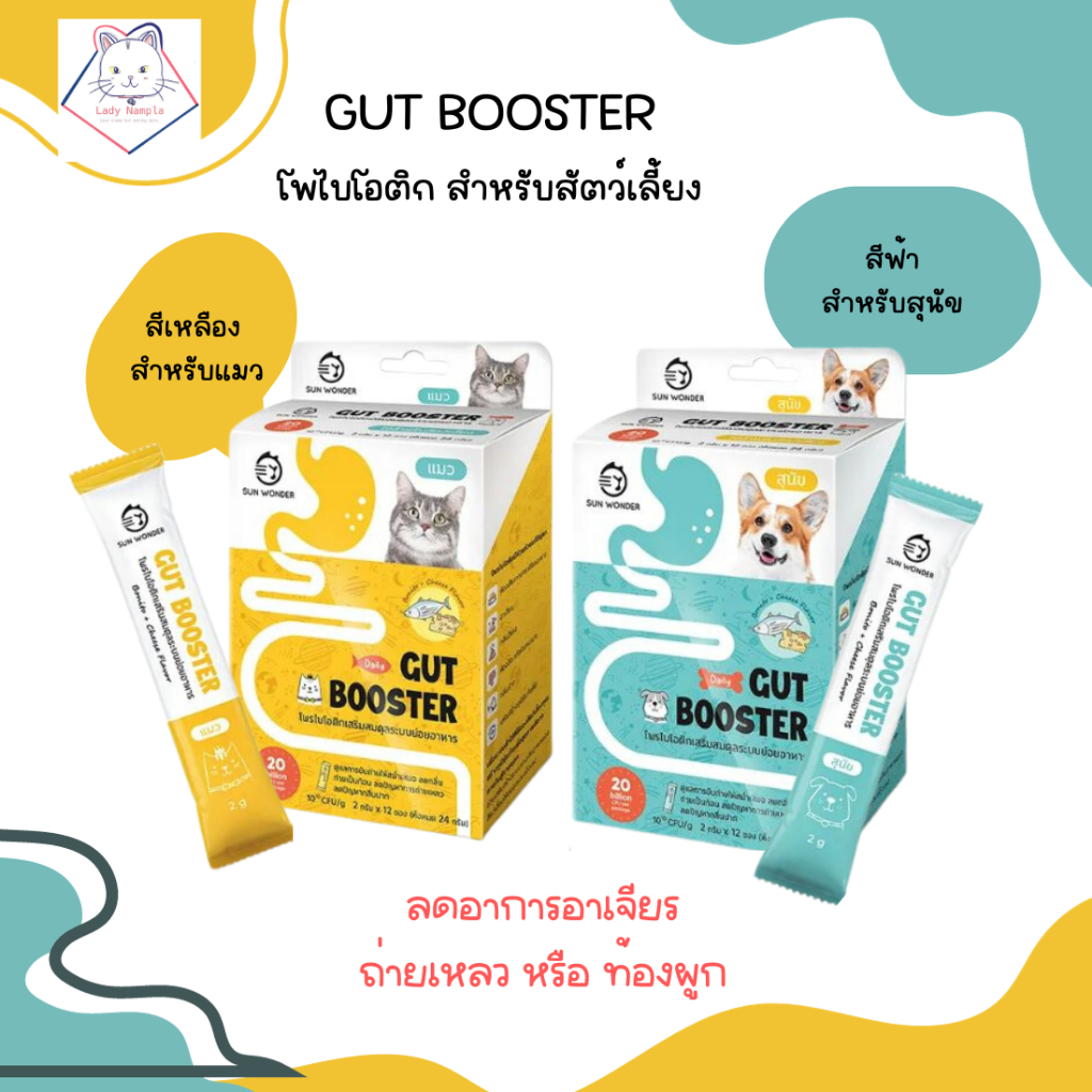 [Lady Nampla] ส่งฟรี ยกกล่อง Gut Booster (กัส บูสเตอร์) sun wonder (ซันวันเดอร์) โพรไบโอติก แมว ลดอวก ถ่ายเหลว กลิ่นปาก