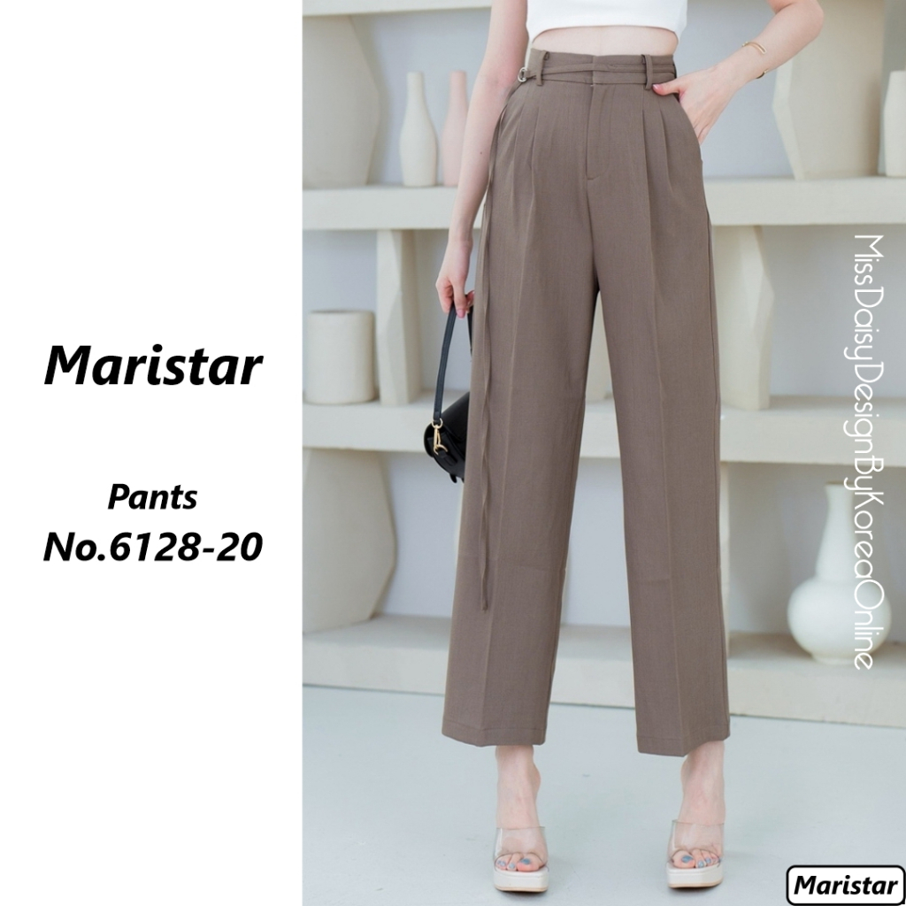 Maristar กางเกงขาบาน No.6128 ทรงเอวสูง เนื้อผ้า Linen เกรดคุณภาพสูง
